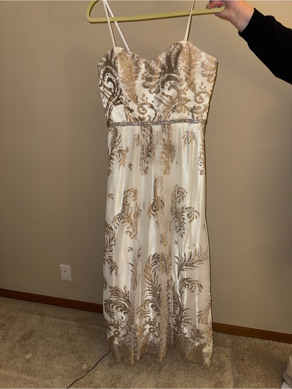 Cachet Strapless White Dress with Gold Sequin Detail